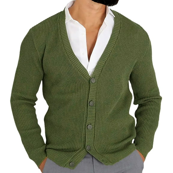 Men's V Neck Knit Cardigan Sweater Button Up Ribbed Design With Convenient Pockets Workwear Men's Trench Coat Plus Size Winter Cardigan for Men