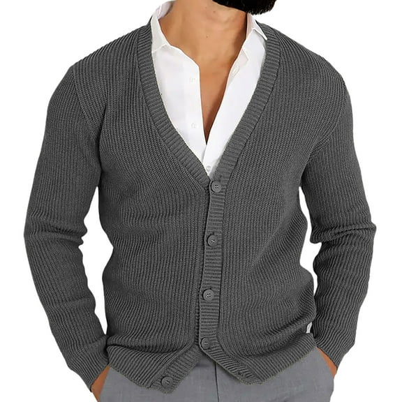 Men's V Neck Knit Cardigan Sweater Button Up Ribbed Design With Convenient Pockets Workwear Men's Trench Coat Plus Size Winter Cardigan for Men