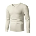 thumbnail image 1 of Men's V-Neck Knit Shirt Long Sleeve Solid Color Slim Fit Sweatshirt Fashion Fall Casual Pullover Top for Men (Beige XL), 1 of 4
