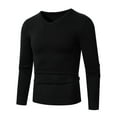thumbnail image 1 of Men's V-Neck Knit Shirt Long Sleeve Solid Color Slim Fit Sweatshirt Fashion Fall Casual Pullover Top for Men (Black XL), 1 of 4