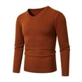 thumbnail image 1 of Men's V-Neck Knit Shirt Long Sleeve Solid Color Slim Fit Sweatshirt Fashion Fall Casual Pullover Top for Men (Coffee 3XL), 1 of 4