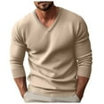thumbnail image 1 of Men's V-Neck Knit Sweater Casual Long Sleeve Slim Fit Sweaters Comfortable Thermal Pullover Shirts, Beige, XXXL, 1 of 6