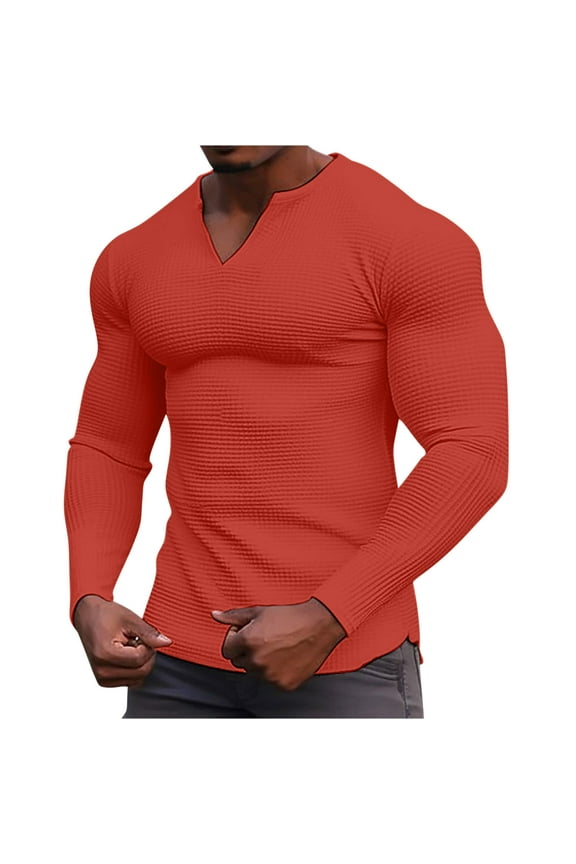 Men's V Neck Knit Sweaters Long Sleeve Slim Fit Thermal Tops Casual Lightweight Muscle T Shirts Stretchy Undershirts
