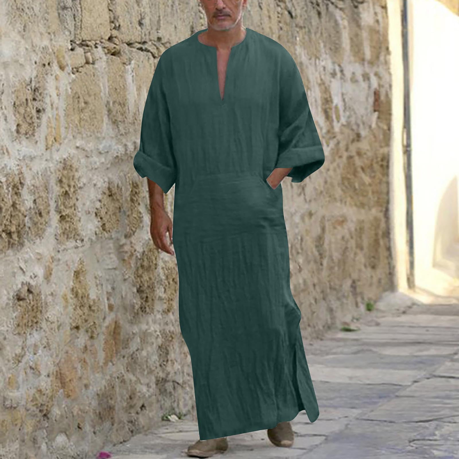 Frobukio Men Kaftan Dubai Robe Pajamas Loose Saudi Arab Short Sleeves  Nightshirt Pockets Sleepwear Nightgown - Walmart.com