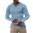 thumbnail image 1 of Men's V-Neck Long Sleeve Shirts in Solid Color with Textured Dressy Sweater Blouse Design for Fall Fashion 2025, Loose Outfits and Casual Wear,Light Blue,2XL, 1 of 4