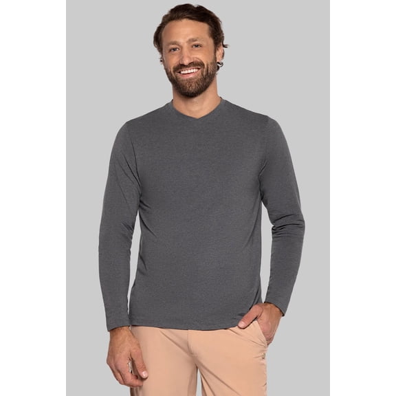 Men's V-Neck Long Sleeve T-Shirt - UPF 50+ Sun Protection - Morada in Charcoal Heather