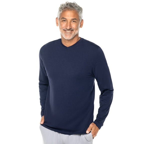 Men's V-Neck Long Sleeve T-Shirt - UPF 50+ Sun Protection - Morada in Navy