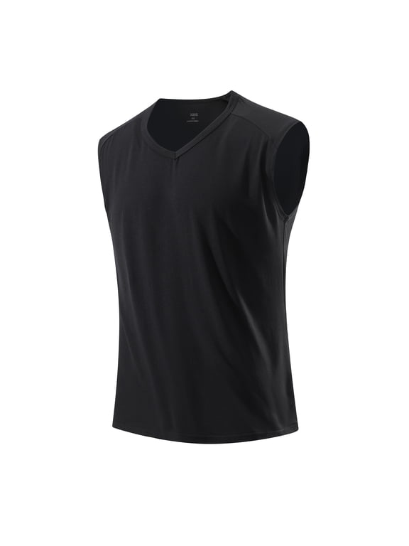 Men's V-Neck Modal Sleeveless T-Shirt Black 2XL 50"-52" Big and Tall