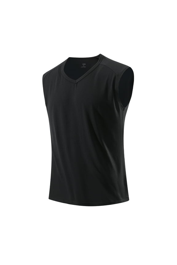 Men's V-Neck Modal Sleeveless T-Shirt Black 4XL 58"-60" Big and Tall