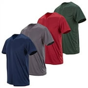 Men's V-Neck Performance Tshirts, Short Sleeve Dry Fit Mens Shirts for Premium Workout & Active Wear Tees (Pack of 4)