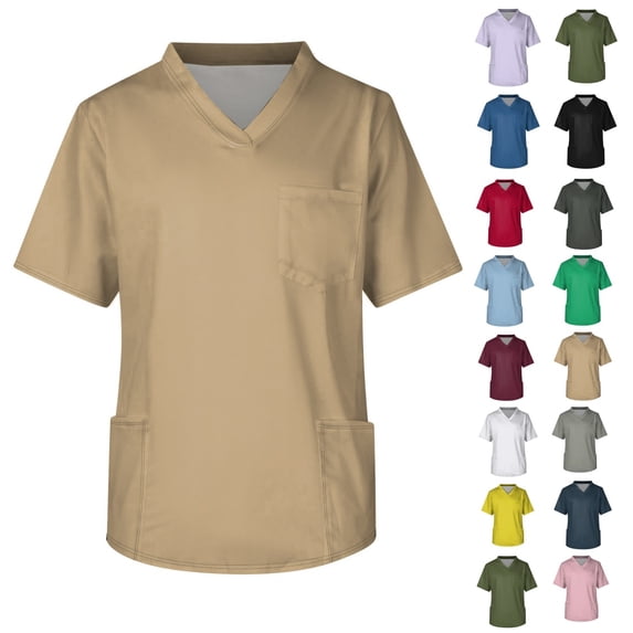 Men's V-Neck Print Scrub Tops Plus Size, Stretch Scrub Shirts for Men Healthcare Top Nurse Uniforms with 3 Pockets