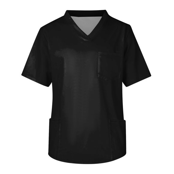 Men's V-Neck Print Scrub Tops, Stretch Scrub Shirts for Men Nurse Uniforms with 3 Pockets Black S