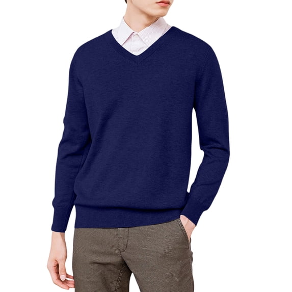 Men's V-Neck Pullover Sweater Long Sleeve Solid Knit Casual Office Workwear Top