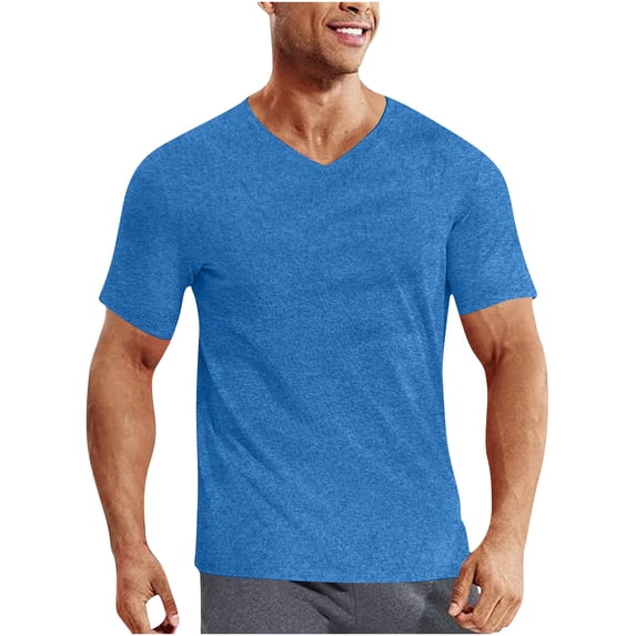 Men’s V-Neck Quick Dry Moisture Wicking Active Athletic Tech Performance Short Sleeve T-Shirt Size 2XL Blue