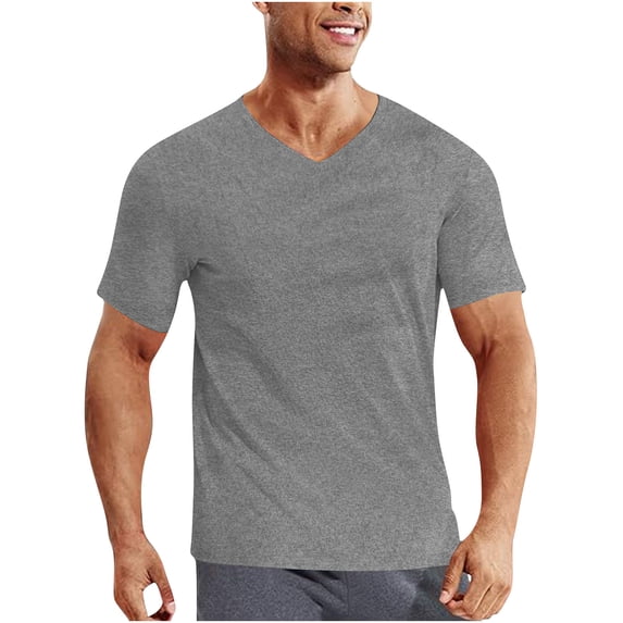 Men’s V-Neck Quick Dry Moisture Wicking Active Athletic Tech Performance Short Sleeve T-Shirt Size 2XL Gray
