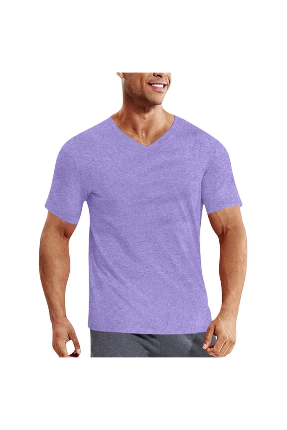 Men’s V-Neck Quick Dry Moisture Wicking Active Athletic Tech Performance Short Sleeve T-Shirt Size 2XL Purple