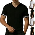 thumbnail image 1 of Men's V Neck Ribbed Knit Sweater, Breathable Striped Cuff Detail, Short Sleeve Knitwear for Business Casual Work and Smart Daily Wear, Sizes S-2XL White, 1 of 6