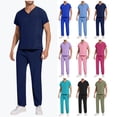thumbnail image 1 of Men’s V-Neck Scrub Set - Durable Medical Uniform for Doctors/Nurses | Multi-Pocket Workwear with Elastic Waist Pants, 1 of 10
