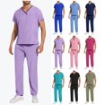 thumbnail image 1 of Men’s V-Neck Scrub Set - Durable Medical Uniform for Doctors/Nurses | Multi-Pocket Workwear with Elastic Waist Pants, 1 of 10