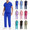 thumbnail image 1 of Men’s V-Neck Scrub Set - Durable Medical Uniform for Doctors/Nurses | Multi-Pocket Workwear with Elastic Waist Pants, 1 of 10
