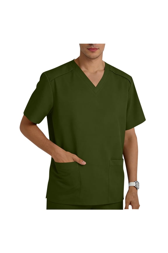 Men's V-Neck Scrub Top - Short Sleeve Pocket T-Shirt with Side Slits, Healthcare Nursing Hospital Work Uniform, Nurses, Doctors & Healthcare Workers, Sizes S-3XL