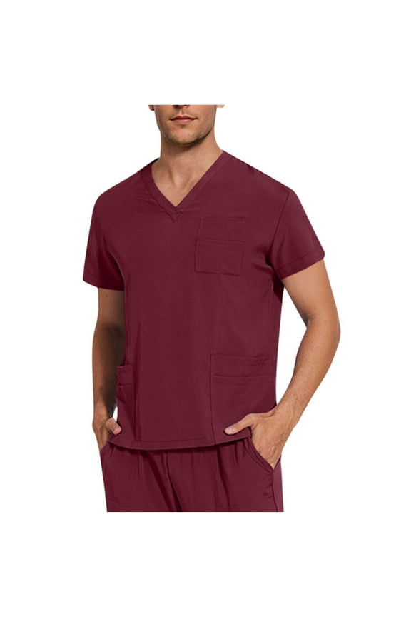Men's V-Neck Scrub Top – Soft Stretch Healthcare Workwear with Utility Pockets, Classic Fit for Nurses & Medical Professionals