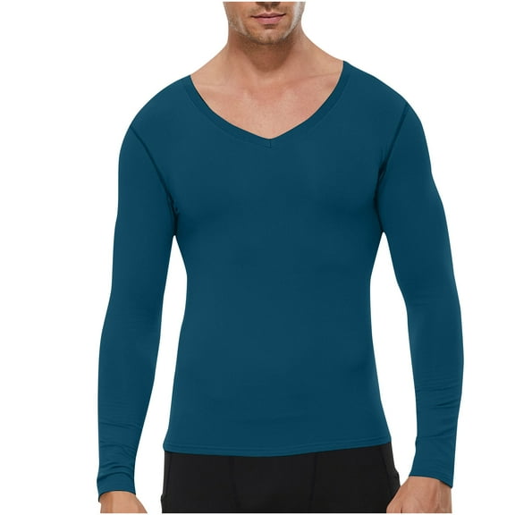 Men's V Neck Shirts Long Sleeve Workout Gym T-Shirt Running Top Cool Dry Sports Baselayer Undershirts