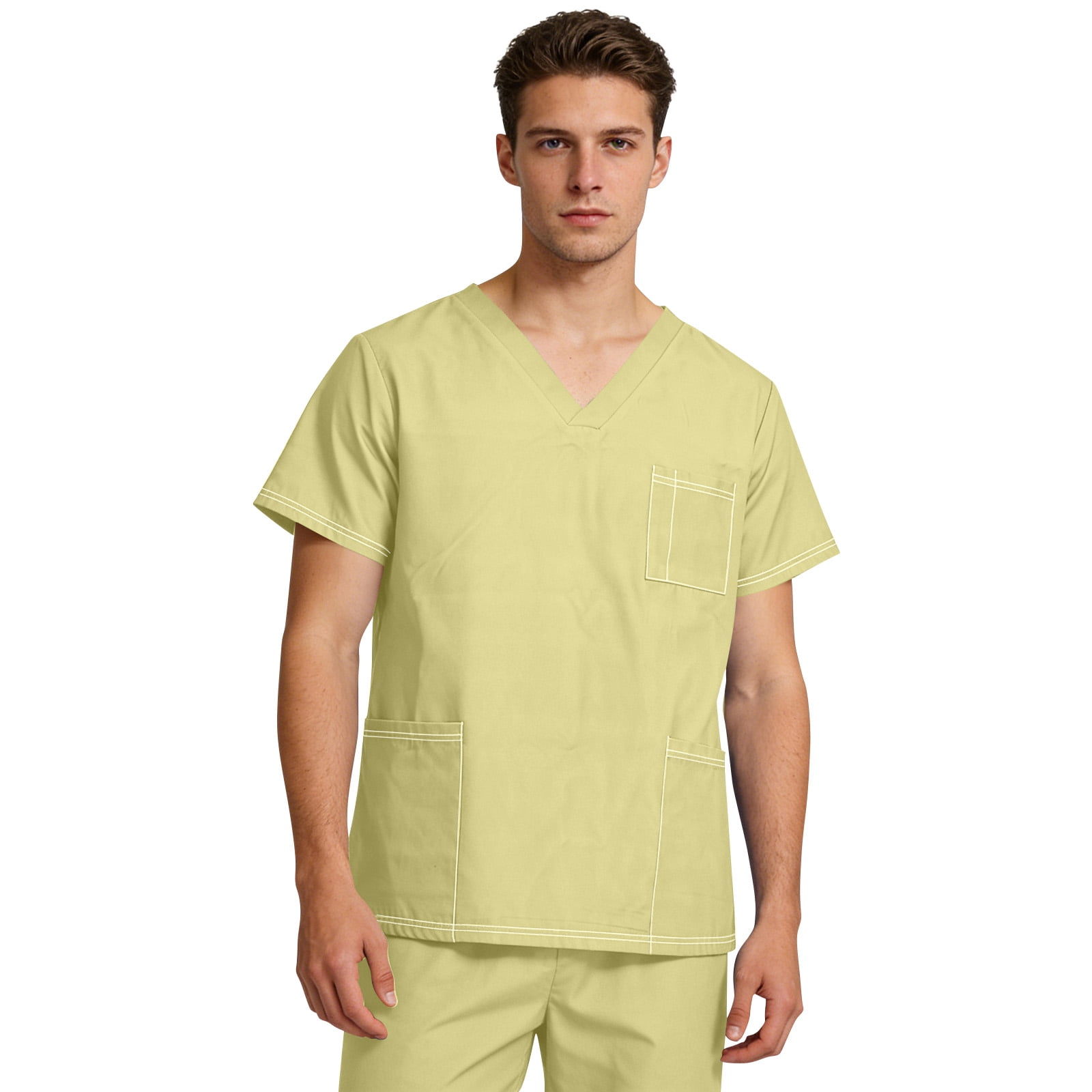 Men's V-Neck Short Sleeve Handwashing Caregiver Uniform Tunic Top ...