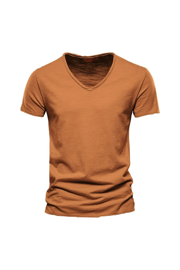Men's V-Neck Short Sleeve T-Shirt - Casual Solid Color Top, US/UK/EU Size Chart, Sizes S-XXXXXL