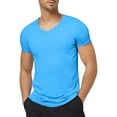 thumbnail image 1 of Men's V Neck Short Sleeve T-Shirt - Casual Stylish Beach Vacation Top - Lightweight, Flowy, Breathable - Loose Fit, Rounded Hem - S-XXXXXL Sizes, 1 of 5