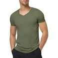 thumbnail image 1 of Men's V Neck Short Sleeve T-Shirt - Casual Stylish Beach Vacation Top - Lightweight, Flowy, Breathable - Loose Fit, Rounded Hem - S-XXXXXL Sizes, 1 of 5