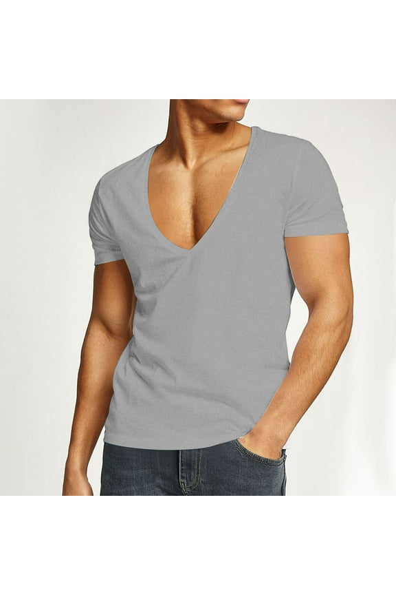 Men's V-Neck Short Sleeve T-Shirt Quick-Dry Athletic Fitness Shirt Muscle-Fit Top for Gym Workouts, Running