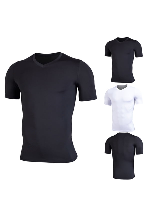 Men's V-Neck Short Sleeve T-Shirt Quick Dry Elastic Sports Top for Casual Daily Gym Workout Training Fitness Outfits | AESTIVO,Black L