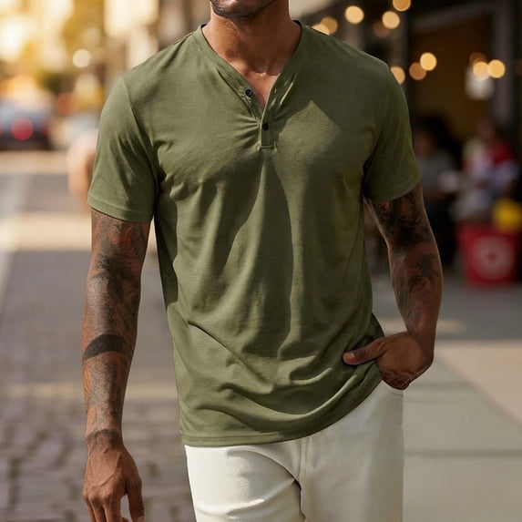 Men's V-Neck Short Sleeve T-Shirt, Solid Color Casual Breathable Tee for Everyday Wear