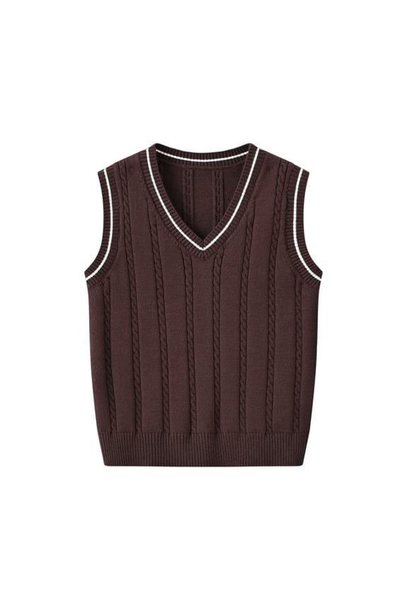 Men’s V Neck Sleeveless Cable Knit Sweater Vest Classic Ribbed Hem Pullover Lightweight Soft Knitwear Casual Style