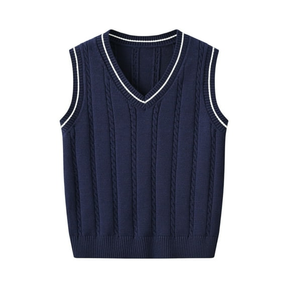 Men’s V Neck Sleeveless Cable Knit Sweater Vest Classic Ribbed Hem Pullover Lightweight Soft Knitwear Casual Style