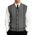 thumbnail image 1 of Men's V-Neck Sleeveless Knit Cardigan Vest Texture Print Button-Down Shirt Dark Gray Size M, 1 of 4