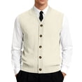 thumbnail image 1 of Men's V-Neck Sleeveless Knit Cardigan Vest with Button Closure and Checkered Pattern Beige S, 1 of 4