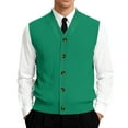 thumbnail image 1 of Men's V-Neck Sleeveless Knit Cardigan Vest with Button Closure and Checkered Pattern Green 2XL, 1 of 4