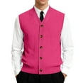 thumbnail image 1 of Men's V-Neck Sleeveless Knit Cardigan Vest with Button Closure and Checkered Pattern Hot Pink L, 1 of 4