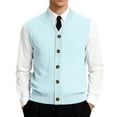 thumbnail image 1 of Men's V-Neck Sleeveless Knit Cardigan Vest with Button Closure and Checkered Pattern Light Blue 4XL, 1 of 4