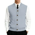 thumbnail image 1 of Men's V-Neck Sleeveless Knit Cardigan Vest with Button Closure and Checkered Pattern Light Gray 5XL, 1 of 4