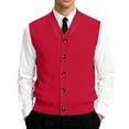 thumbnail image 1 of Men's V-Neck Sleeveless Knit Cardigan Vest with Button Closure and Checkered Pattern Red 2XL, 1 of 4