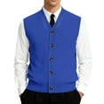 thumbnail image 1 of Men's V-Neck Sleeveless Knit Cardigan Vest with Button Closure and Checkered Pattern Royal Blue XL, 1 of 4