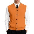thumbnail image 1 of Men's V-Neck Sleeveless Knit Cardigan Vest with Button Closure and Checkered Pattern Saffron 5XL, 1 of 4