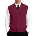 thumbnail image 1 of Men's V-Neck Sleeveless Knit Cardigan Vest with Button Closure and Checkered Pattern Wine M, 1 of 4