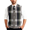 thumbnail image 1 of Men's V-Neck Sleeveless Knit Cardigan Vest with Mixed Pattern and Button Front Dark Gray L, 1 of 3