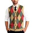 thumbnail image 1 of Men's V-Neck Sleeveless Knit Cardigan Vest with Mixed Pattern and Button Front Earthy Yellow L, 1 of 3