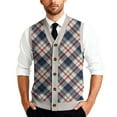 thumbnail image 1 of Men's V-Neck Sleeveless Knit Cardigan Vest with Mixed Pattern and Button Front Light Gray M, 1 of 3