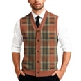 thumbnail image 1 of Men's V-Neck Sleeveless Knit Cardigan Vest with Mixed Pattern and Button Front Watermelon Red M, 1 of 3